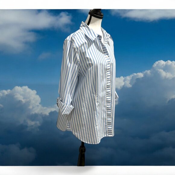Chico’s No-Iron Blue White Striped Shirt Size 3 (XL) - Picture 4 of 7